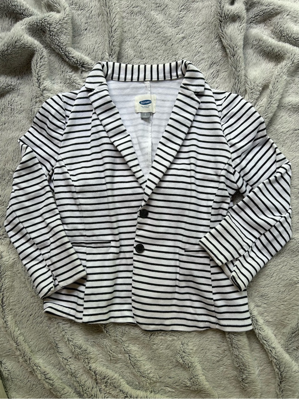 Old Navy White and Black Striped Knit Blazer